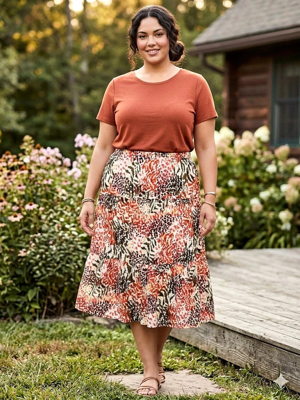 John Paul Richard Animal Print Midi Skirt in Orange & White 3X